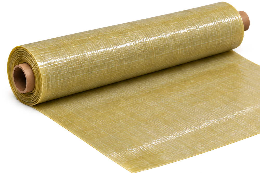 Roll of yellow-green fibre glass reinforced polyester mechanical protection wrap – YTM Makina